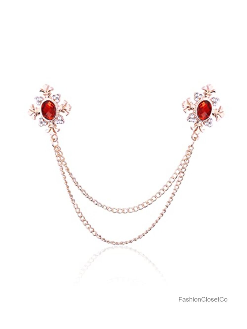 Cross Crystal Tassel Chain Brooch Stainless Steel Rhinestone Lapel Pin Suit